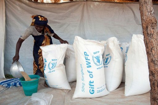 Aid workers prepare rations of sorghum (AFP, Giulio Petrocco)
